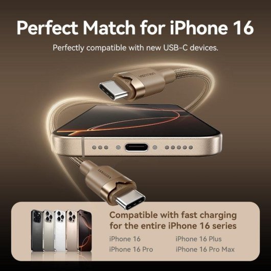 USB-C auf USB-C Kabel Vention TRDJF 60W 3A 1m USB 2.0 Braun