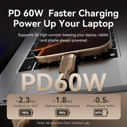 USB-C auf USB-C Kabel Vention TRDJF 60W 3A 1m USB 2.0 Braun