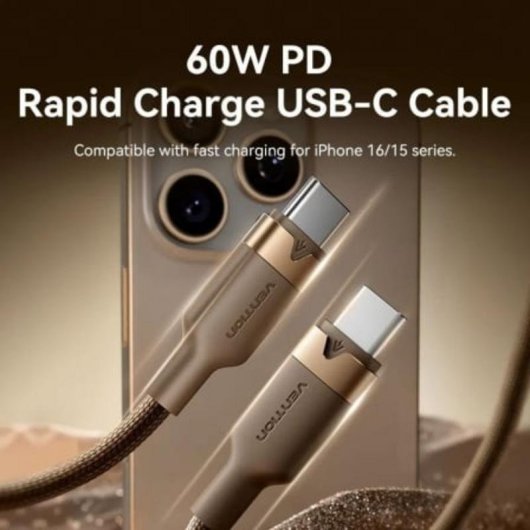 USB-C auf USB-C Kabel Vention TRDJF 60W 3A 1m USB 2.0 Braun
