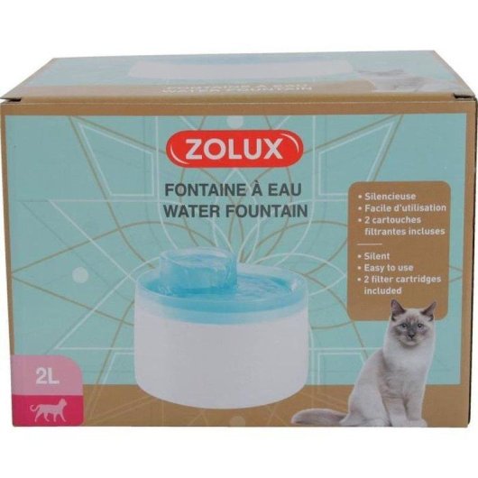 Fonte de água elétrica Zolux 2L silenciosa para gatos e cães pequenos