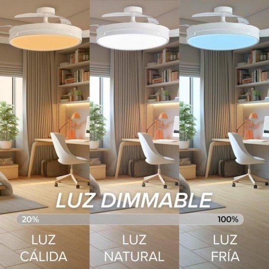 Ventoinha de Teto com Luz 3NOD Concept Ray Motor DC 6 Velocidades Pás Retráteis Comando
