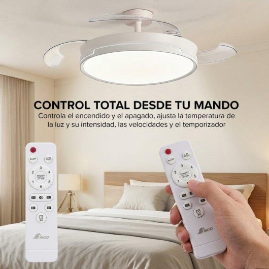 Ventoinha de Teto com Luz 3NOD Concept Ray Motor DC 6 Velocidades Pás Retráteis Comando