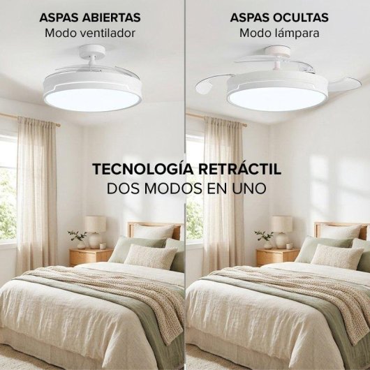 Ventoinha de Teto com Luz 3NOD Concept Ray Motor DC 6 Velocidades Pás Retráteis Comando