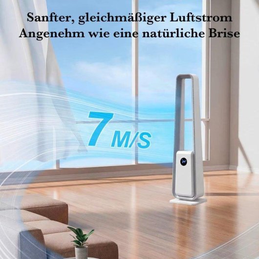 Coluna de Ar Sem Pás Autrucker Motor DC 24 Velocidades Temporizador 12h Oscilação 75° LED Branco