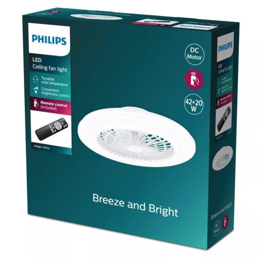 Ventilador de Techo con Luz Philips Amigo 62W 48,5cm 7 Aspas LED Regulable con Mando