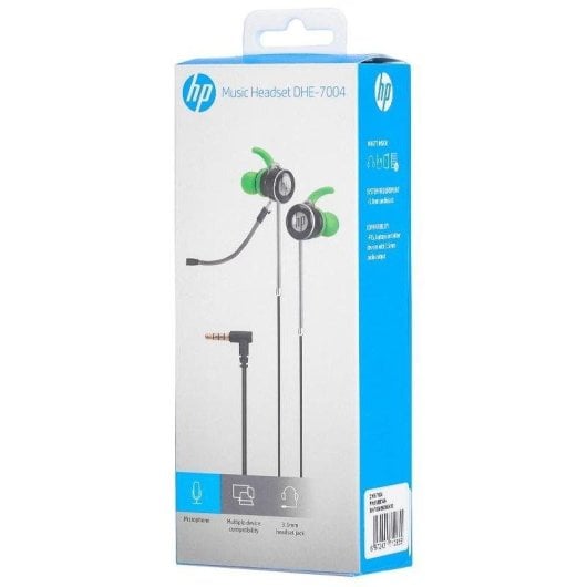 Auriculares HP DHE-7003 con cable Jack 3,5 mm para música y llamadas, micrófono, negro y rojo