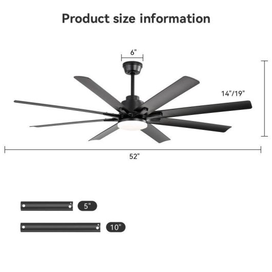 Ventoinha de Teto com Luz Welltin T3218 132cm 8 Pás LED Comando Ultra Silenciosa Função Inverno