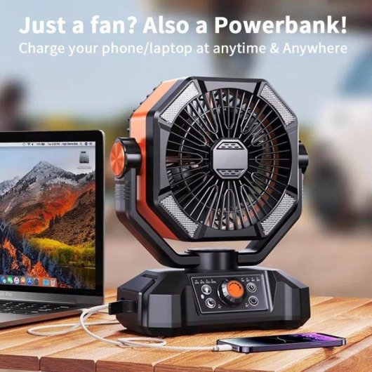 Mini Ventilatore Portatile Autrucker 20000mAh 8 Velocità LED Telecomando Arancione