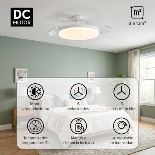 Ventoinha de Teto com Luz 3NOD Concept Ova Motor DC 6 Velocidades Pás Retráteis Comando