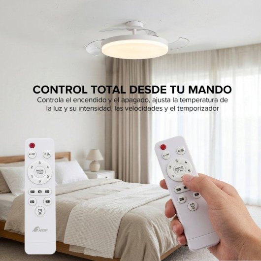 Ventoinha de Teto com Luz 3NOD Concept Ova Motor DC 6 Velocidades Pás Retráteis Comando