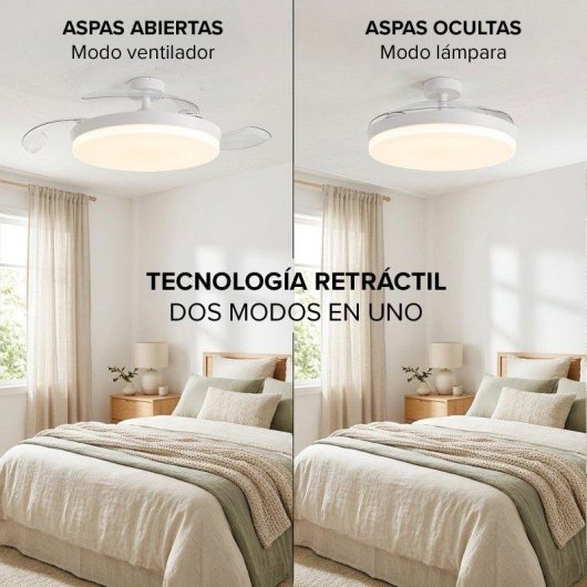 Ventoinha de Teto com Luz 3NOD Concept Ova Motor DC 6 Velocidades Pás Retráteis Comando
