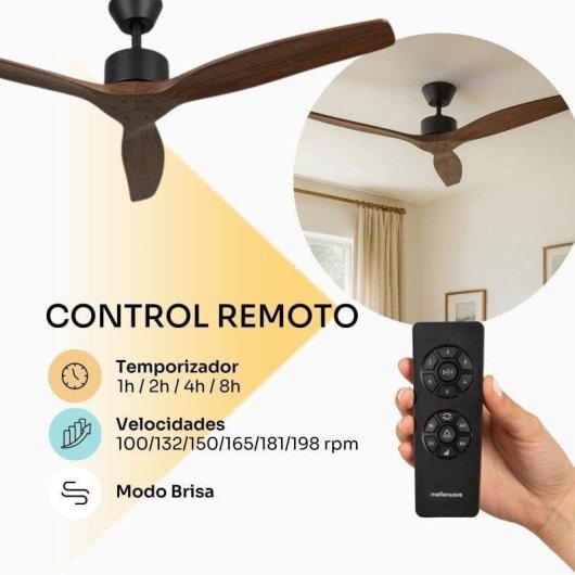Ventilador de Techo Mellerware 40W 132 cm 6 Velocidades Motor DC Silencioso Mando a Distancia