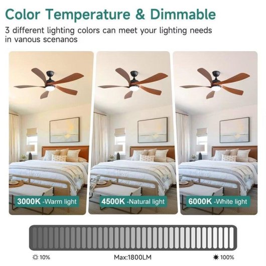Ventilador de Techo con Luz Autrucker 30W 132cm 6 Velocidades Motor DC Silencioso Mando Reversible