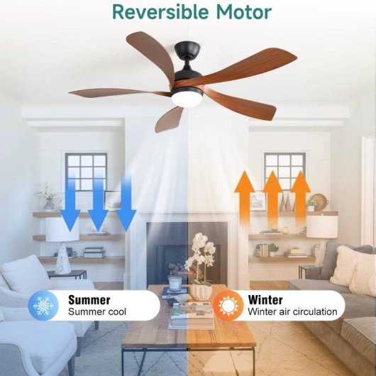 Ventilador de Techo con Luz Autrucker 30W 132cm 6 Velocidades Motor DC Silencioso Mando Reversible