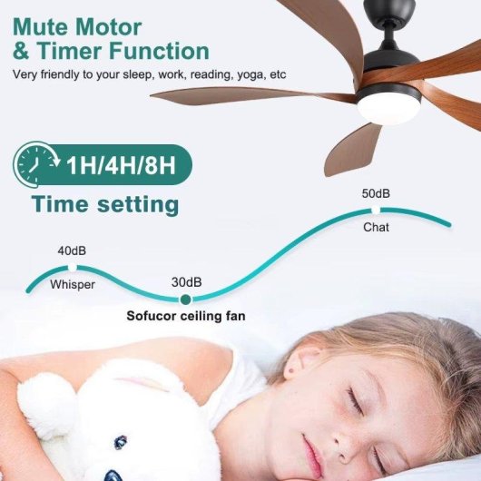Ventilador de Techo con Luz Autrucker 30W 132cm 6 Velocidades Motor DC Silencioso Mando Reversible