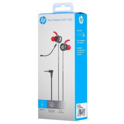 Auriculares HP DHE-7004 com fio jack 3,5 mm microfone integrados preto e vermelho