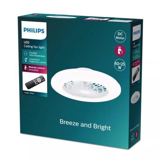 Ventilador de Techo con Luz Philips Amigo 85W 57,7cm 7 Aspas Mando a Distancia Función Brisa