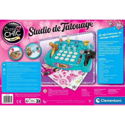 Kit Tatuajes Temporales y Body Art Clementoni Tattoo Studio 7+ años