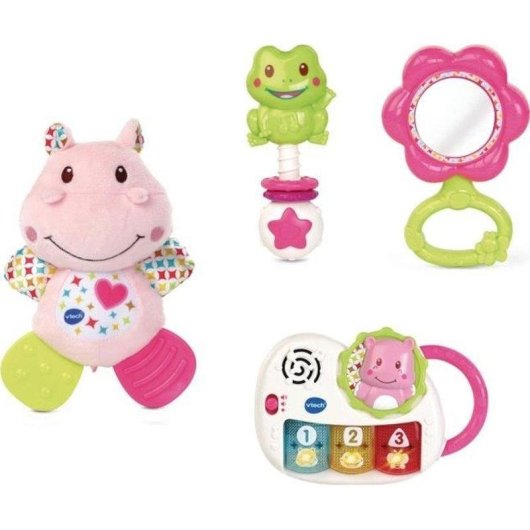 Kit VTech para Recém-Nascido Éveil des Sens Cor de Rosa com Peluche de Hipopótamo e Piano com Luzes e Sons