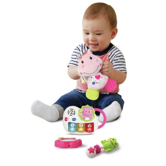 Kit VTech para Recém-Nascido Éveil des Sens Cor de Rosa com Peluche de Hipopótamo e Piano com Luzes e Sons