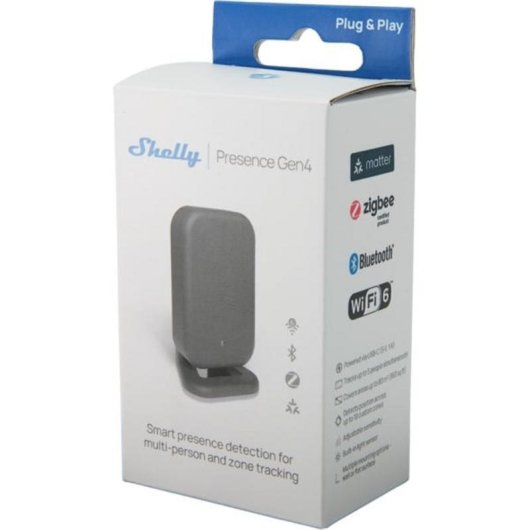 Sensor de Movimento Shelly Presence Gen4 Radar mmWave Wi-Fi Bluetooth Zigbee Interior Fácil Instalação