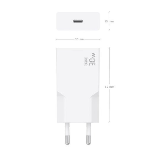 Cargador Aisens GaN USB-C 30W PD3.0 Blanco
