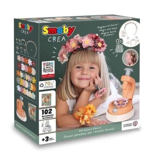 Kit de bisutería floral Smoby Flower Jewellery Craft Set con prensa y pétalos de tela