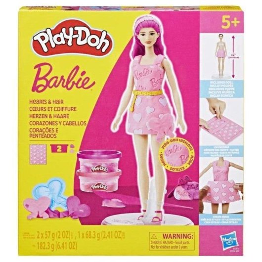 Set Créatif Play-Doh Barbie Coeurs et Cheveux avec Poupée 30 cm