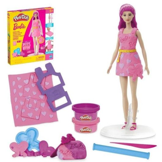 Set Créatif Play-Doh Barbie Coeurs et Cheveux avec Poupée 30 cm