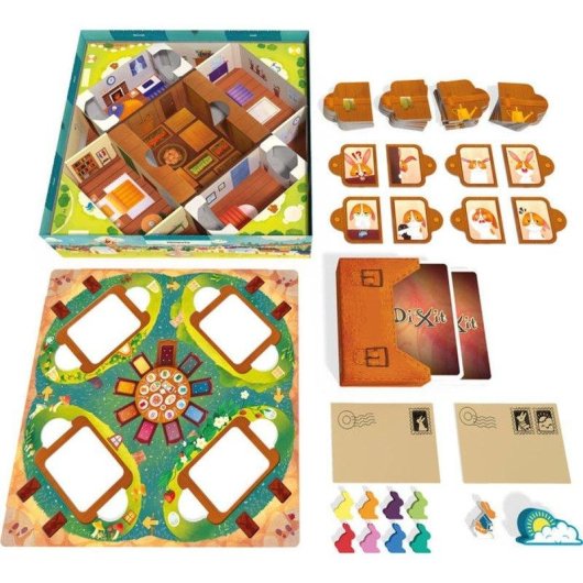 Juego de cartas Asmodee Dixit Kids 6 años 84 cartas XL 12 peones de madera