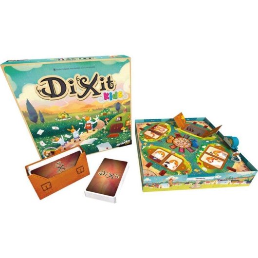 Juego de cartas Asmodee Dixit Kids 6 años 84 cartas XL 12 peones de madera