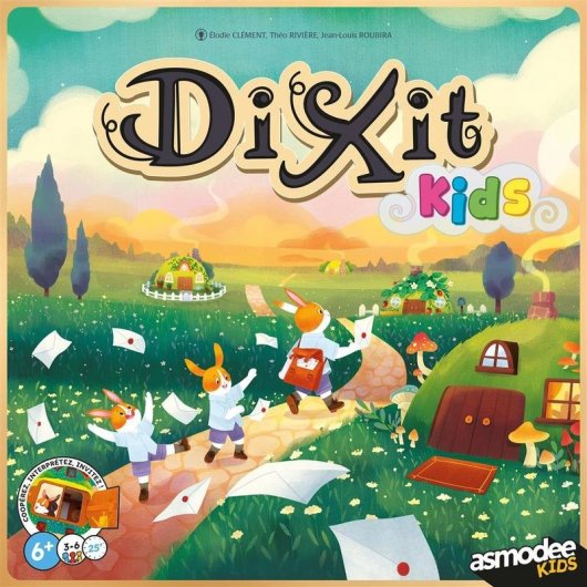 Juego de cartas Asmodee Dixit Kids 6 años 84 cartas XL 12 peones de madera