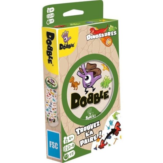 Gioco di Osservazione e Riflessi Asmodee Dobble Dinosaurios 55 Carte Rotonde