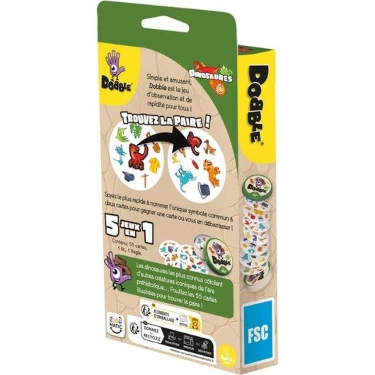 Gioco di Osservazione e Riflessi Asmodee Dobble Dinosaurios 55 Carte Rotonde