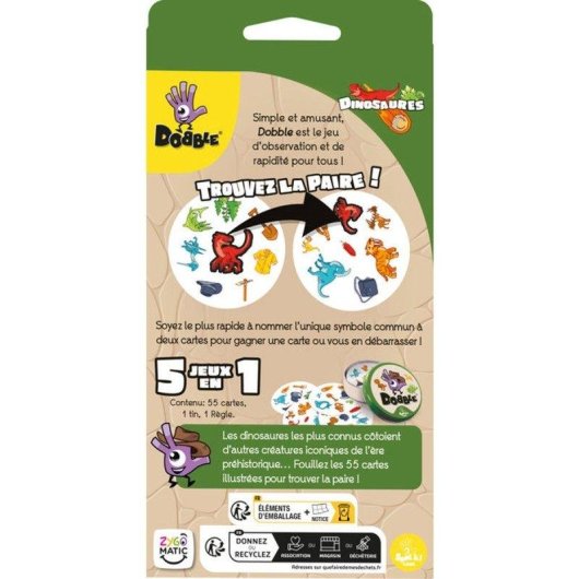 Gioco di Osservazione e Riflessi Asmodee Dobble Dinosaurios 55 Carte Rotonde