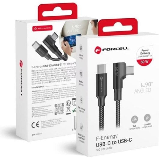 USB-C Kabel Forcell 100W Gewinkelt 2 m Schwarz