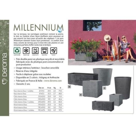 Jardinière Deroma Cube Millennium R Carrée 10 L Antracite
