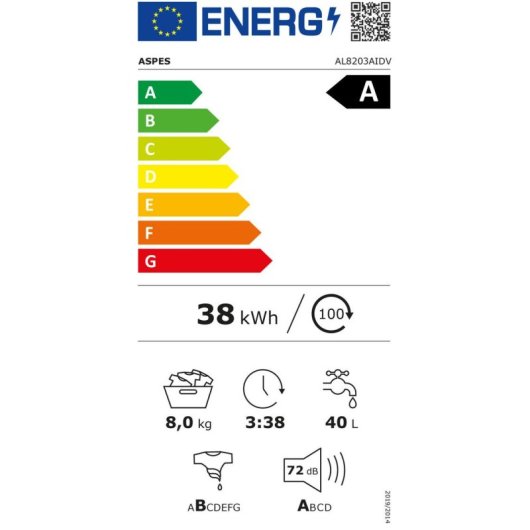 Máquina de Lavar Roupa Aspes AL8203AIDV 8 Kg 1200rpm A Branco Eco-logic