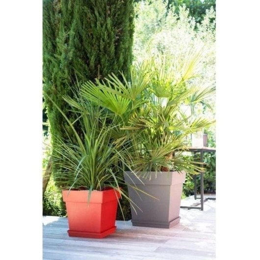 Vaso da fiori quadrato EDA Toscane 50 cm taupe opaco 87 L resistente gel anti-UV