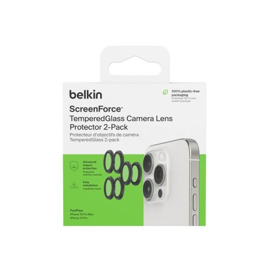 Protège-objectif Belkin ScreenForce pour iPhone 15 Pro/Pro Max Verre trempé 9H