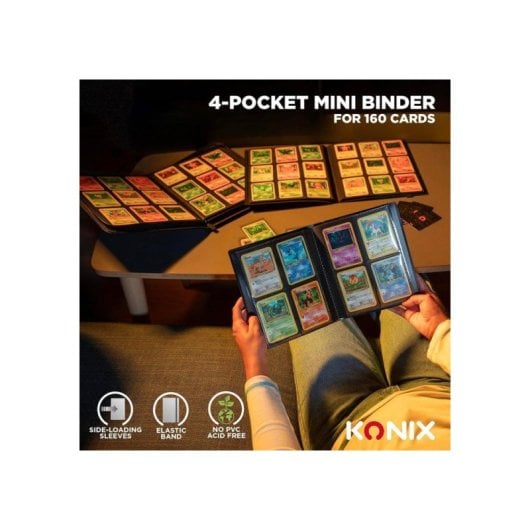 Konix Álbum Fundas Tarjetas Tcg 63x88 Mm, 4 Bolsillos Por Cara, Capacidad 160, Portadocumentos Con Cubierta Semirrígida Y Cierre Elástico