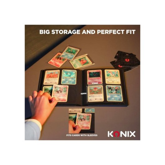 Konix Álbum Fundas Tarjetas Tcg 63x88 Mm, 4 Bolsillos Por Cara, Capacidad 160, Portadocumentos Con Cubierta Semirrígida Y Cierre Elástico