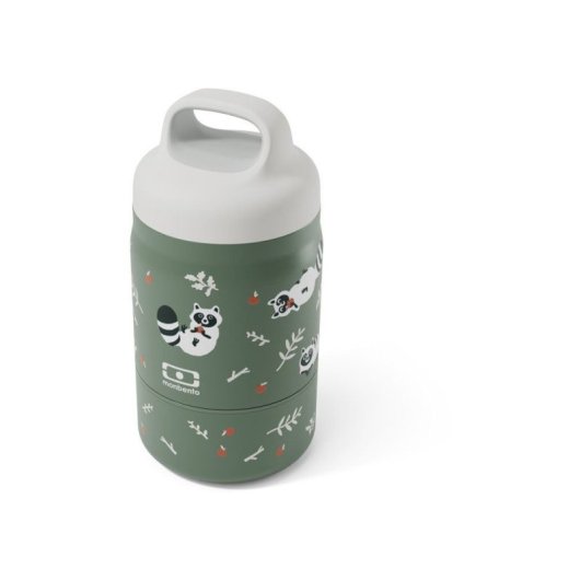 Monbento Handy Racoon Fiambrera Térmica Infantil Con 2 Compartimentos 350 Ml + 150 Ml, Interior De Acero Inoxidable, Asa Ergonómica, 500 Ml