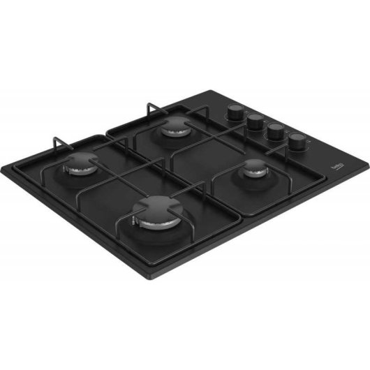 Beko Higg64123sb Placa De Gas Empotrable 60 Cm, 4 Fuegos, Encendido Integrado, Mandos Laterales Y Seguridad Termopar, Color Negro