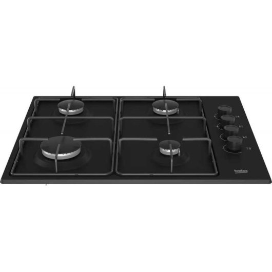 Beko Higg64123sb Placa De Gas Empotrable 60 Cm, 4 Fuegos, Encendido Integrado, Mandos Laterales Y Seguridad Termopar, Color Negro