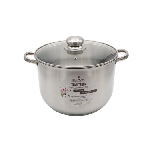 Baumalu Cacerola Alta De Acero Inoxidable Con Tapa 32 L Y Ø36 Cm, Preparación Y Almacenamiento De Grandes Cantidades, Acabado Satinado Higiénico, Tapa De Acero Inoxidable