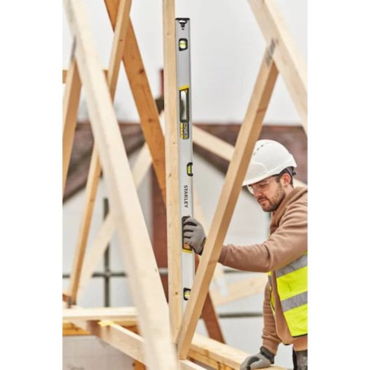 Stanley Fatmax Pro Nivel Tubular Magnético 120 Cm, Cuerpo De Aluminio Extruido, Imanes Potentes, Viales Grandes Para Mayor Visibilidad, Tapones De Goma