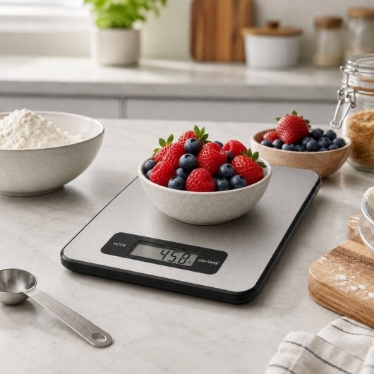 Báscula Digital De Cocina 5 Kg Con Pantalla Lcd, Función Tara Y Superficie Tipo Acero Inoxidable Para Ingredientes Y Porciones - Dimensiones -18x13.8x1.8 Cm
 - Grande