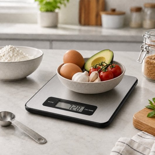 Báscula Digital De Cocina 5 Kg Con Pantalla Lcd, Función Tara Y Superficie Tipo Acero Inoxidable Para Ingredientes Y Porciones - Dimensiones -18x13.8x1.8 Cm
 - Grande