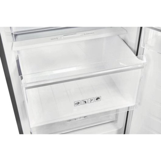 Frigorífico una puerta Exquisit KS360-V-HE-040D No Frost 185 cm D 359 L Inoxlook alarma de puerta